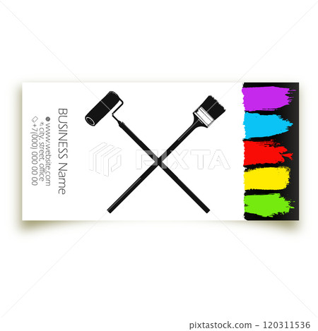 Brush roller and color paint business card concept 120311536