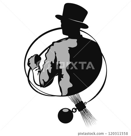 Chimney sweep in a cylinder on his head with a tool symbol Chimney sweep in a cylinder on his head with a tool symbol 120311558