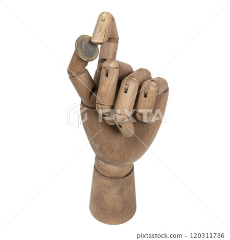 Euro coins in a wooden hand Euro coins in a wooden hand 120311786