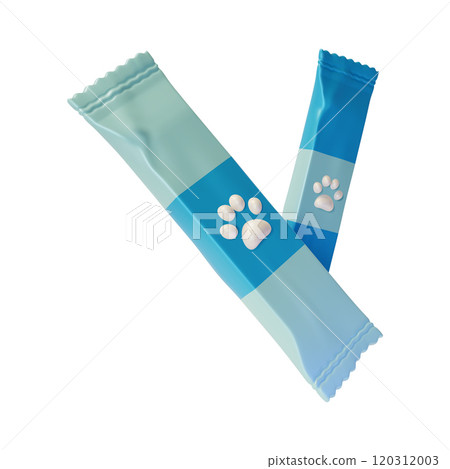 3d Dog Treat Sachet Stick Pet Concept Cartoon Design Style Isolated on a White Background. Vector illustration 120312003