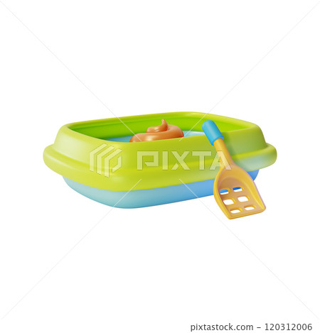 3d Cat Toilet Pet Concept Cartoon Design Style Isolated on a White Background. Vector illustration of Litter Box and Scoop 3d Cat Toilet Pet Concept Cartoon Design Style Isolated on a White Background. Vector illustration of Litter Box and Scoop 120312006