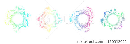 A set of neon dot circular equalizers. Audio multicolor waves. Music symbol, circular sound waves. Vector radial spectrum 120312021
