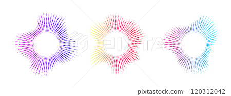 Neon dot equalizer set. Audio multicolor waves. Circular audio waves. Radial curve of sound spectrum . Vector illustration. 120312042