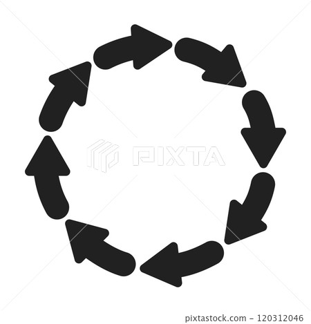 A set of circular arrow icons. Forward icon. Two to eight arrows in a cycle. Symbol of renewal, repetition, recycling. Vector illustration A set of circular arrow icons. Forward icon. Two to eight arrows in a cycle. Symbol of renewal, repetition, recycling. Vector illustration 120312046