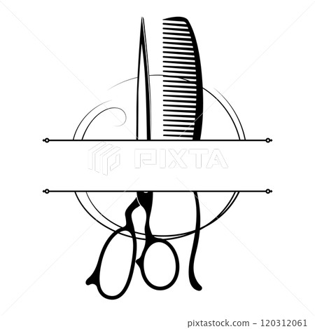 Comb scissors and hair curl, beauty salon banner sign 120312061
