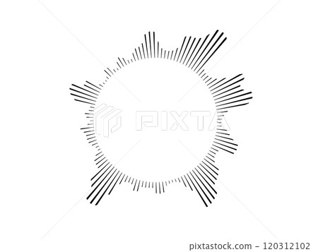 Round shaped sound wave for audio music . Sound line, radial spectrum, sound equalizer. Circular geometric wavy frame. Infographic radial element . Circular pulse . Vector radial spectrum . 120312102