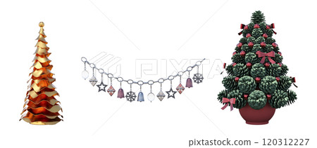 Christmas decorations, New Year's decor, isolated on white background, 3D illustration, cg render 120312227