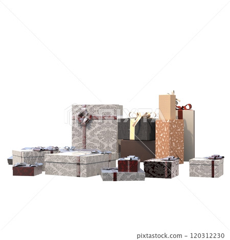 Christmas decorations, New Year's decor, isolated on white background, 3D illustration, cg render Christmas decorations, New Year's decor, isolated on white background, 3D illustration, cg render 120312230