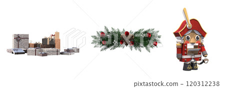 Christmas decorations, New Year's decor, isolated on white background, 3D illustration, cg render 120312238