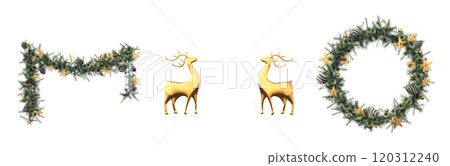 Christmas decorations, New Year's decor, isolated on white background, 3D illustration, cg render 120312240