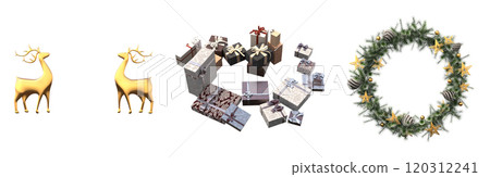 Christmas decorations, New Year's decor, isolated on white background, 3D illustration, cg render Christmas decorations, New Year's decor, isolated on white background, 3D illustration, cg render 120312241