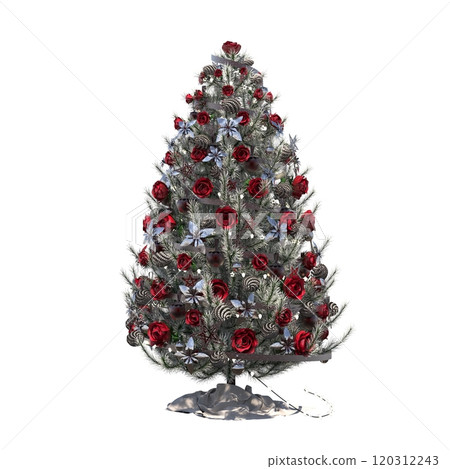 Christmas tree with decorations, isolated on white background, 3D illustration, cg render Christmas tree with decorations, isolated on white background, 3D illustration, cg render 120312243