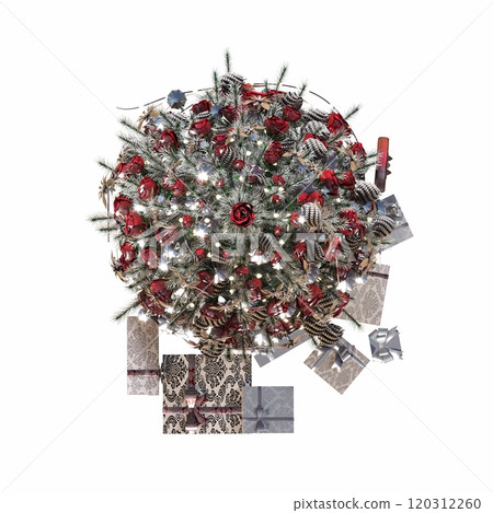 Christmas tree with decorations, isolated on white background, 3D illustration, cg render 120312260