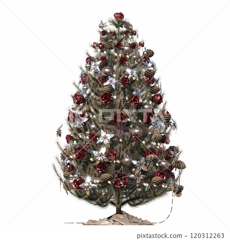 Christmas tree with decorations, isolated on white background, 3D illustration, cg render 120312263
