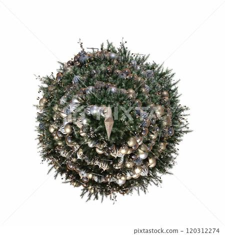 Christmas tree with decorations, isolated on white background, 3D illustration, cg render Christmas tree with decorations, isolated on white background, 3D illustration, cg render 120312274