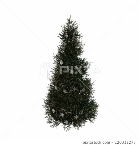 Christmas tree with decorations, isolated on white background, 3D illustration, cg render Christmas tree with decorations, isolated on white background, 3D illustration, cg render 120312275