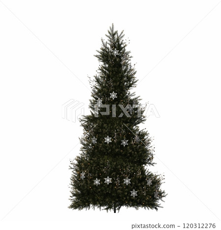 Christmas tree with decorations, isolated on white background, 3D illustration, cg render Christmas tree with decorations, isolated on white background, 3D illustration, cg render 120312276