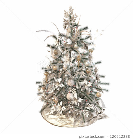 Christmas tree with decorations, isolated on white background, 3D illustration, cg render 120312288