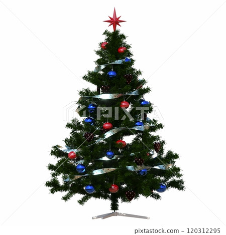 Christmas tree with decorations, isolated on white background, 3D illustration, cg render Christmas tree with decorations, isolated on white background, 3D illustration, cg render 120312295