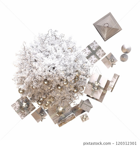 Christmas tree with decorations, isolated on white background, 3D illustration, cg render 120312301