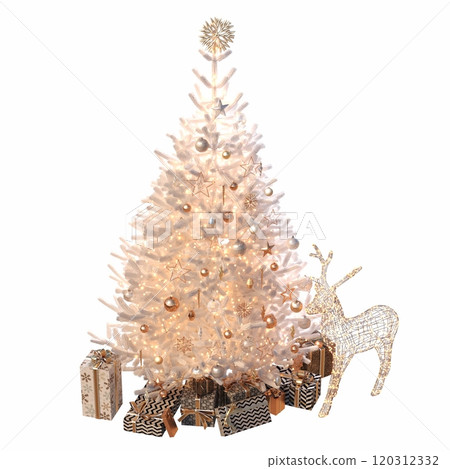 Christmas tree with decorations, isolated on white background, 3D illustration, cg render 120312332