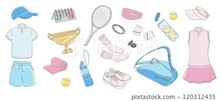 tennis equipment set, workout clothes for man and women, racket, ball, shoes, bag, tennis strings, vibration dampener, towel, wristbands, thermal bottle 120312435