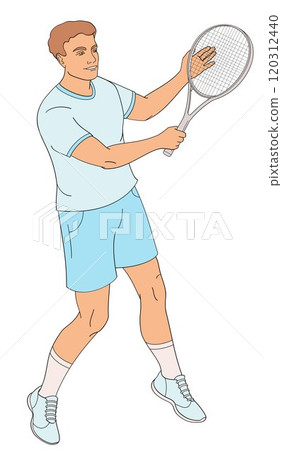 tennis player man in tennis uniform with tennis racket 120312440