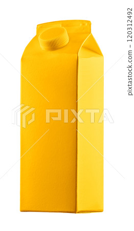 Yellow beverage carton packaging isolated Yellow beverage carton packaging isolated 120312492