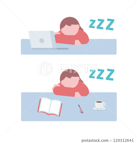 Woman sleeping at desk 120312641