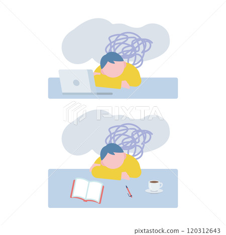 A man lying on his desk due to fatigue A man lying on his desk due to fatigue 120312643