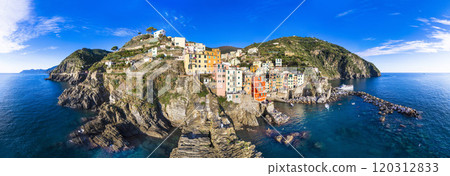 Italy, Cinque terre famous national park of traditional fishing villages. Riomaggiore Italy, Cinque terre famous national park of traditional fishing villages. Riomaggiore 120312833