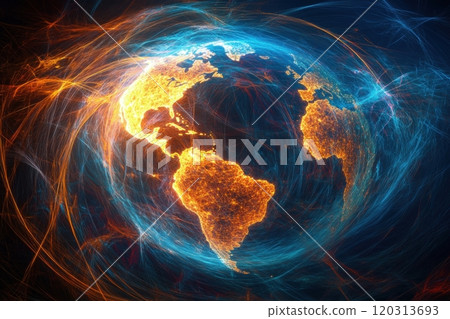 Planet earth glowing with interconnected lines representing global communication 120313693