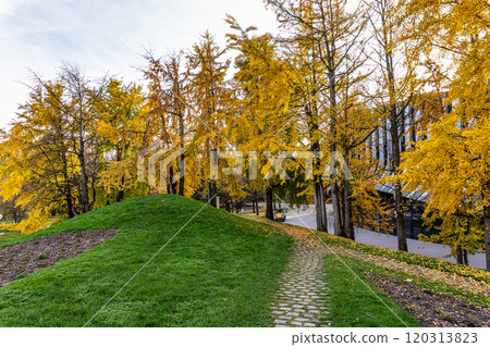 Golden autumn view in the Olympiapark in Munich, Germany 120313823