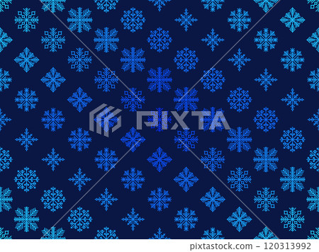 Snowflakes seamless pattern. Winter background with geometric snowflakes of different shapes. Christmas and New Year design for wrapper, banner, and poster. Vector illustration 120313992