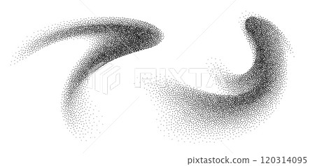 Dotwork abstract shapes, black grain texture, Abstract stipple sand effect, gradient from dots. 120314095