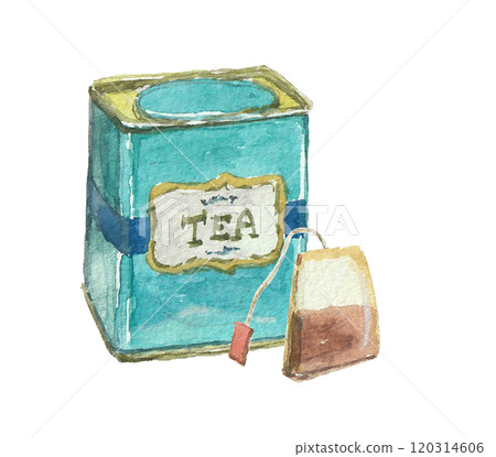 Emerald green tea tin painted with watercolors 120314606