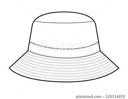 Bucket Hat side view. Summer Head Fashion accessory cap clothing technical illustration. Vector headgear for Men, women, Bucket Hat side view. Summer Head Fashion accessory cap clothing technical illustration. Vector headgear for Men, women, 120314870