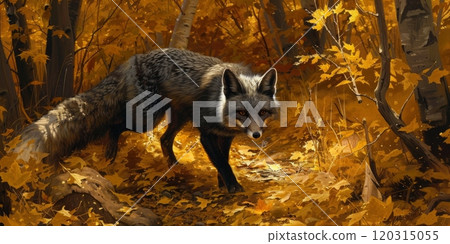 Fox in a forest with fallen leaves. Nature and wildlife concept. 120315055
