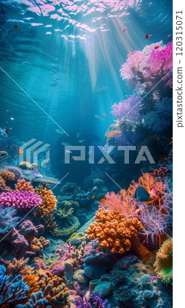 Vibrant coral reef with tropical fish. Underwater photography. 120315071