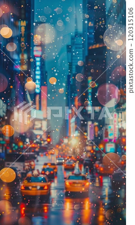 Blurry city street with raindrops on a window. Abstract photography. 120315106