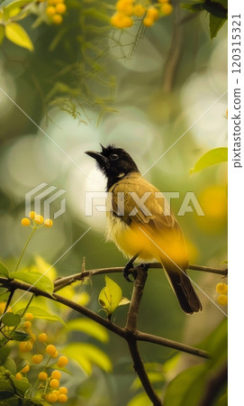 A bird is perched on a branch in a tree 120315321