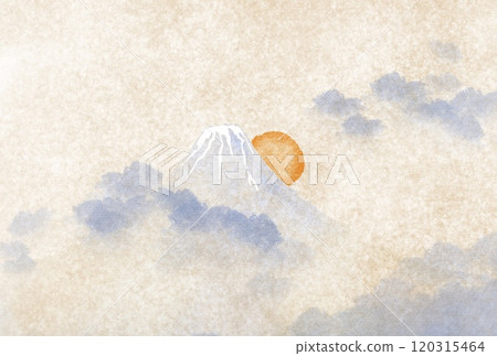 描繪日本富士山和日出景觀的水彩背景材料 描繪日本富士山和日出景觀的水彩背景材料 120315464