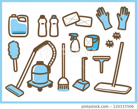 一套清潔工具的簡單圖示 120315506
