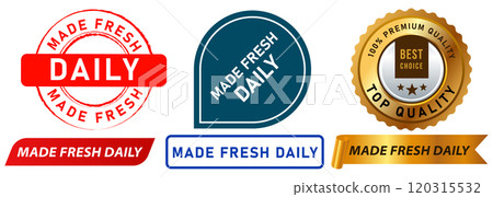 Made fresh daily food product healthy everyday produce new pure handmade homemade stamp colorful badges emblem sticker label banner ribbon design icon set collection Made fresh daily food product healthy everyday produce new pure handmade homemade stamp colorful badges emblem sticker label banner ribbon design icon set collection 120315532