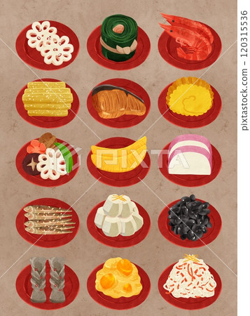 New Year's food item set_red small plate watercolor style hand-drawn illustration New Year's food item set_red small plate watercolor style hand-drawn illustration 120315536