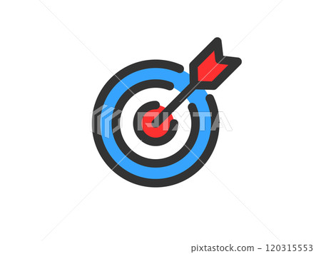 Illustration of an arrow hitting the target icon (line drawing color) 120315553