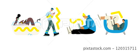 Creative workspace, modern flat vector concept illustration of a person working with a computer Remote work, flexibility, independence, efficiency, mobility, synergy, freedom 120315711