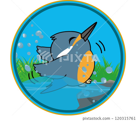 A cute kingfisher mark bathing in water A cute kingfisher mark bathing in water 120315761