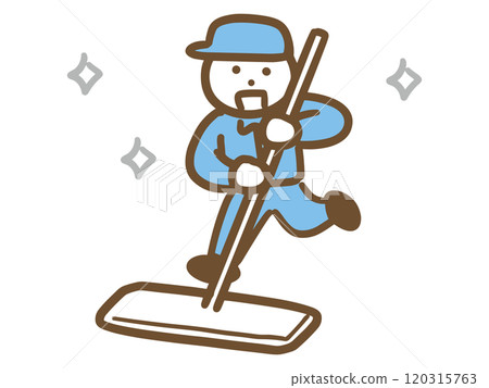 Smiling young man mopping the floor (full body) 120315763