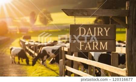 wooden sign with the inscription ,,dairy farm ,,  120316677